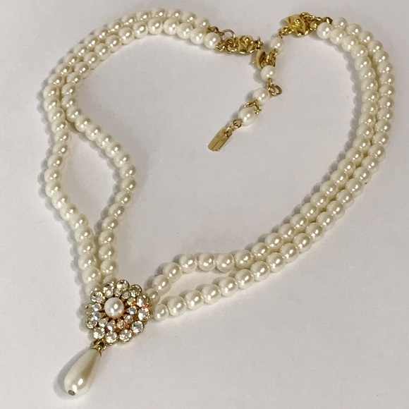 Vintage Signed 6mm Glass Faux Pearl Multi Strand Victorian Necklace Estate Pear - Picture 10 of 14